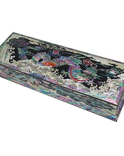 斜線紋様 龍 黒色筆函