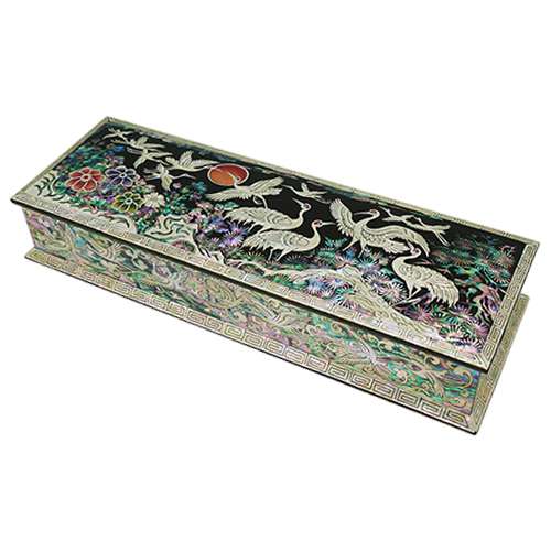Diagonal Mother-of-Pearl Pen Case Crane3 Black