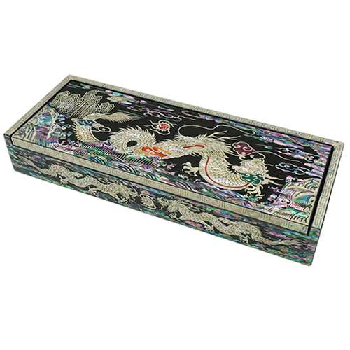 One-Piece Royal Mother-of-Pearl Brush Case with Dragon Motif in Black