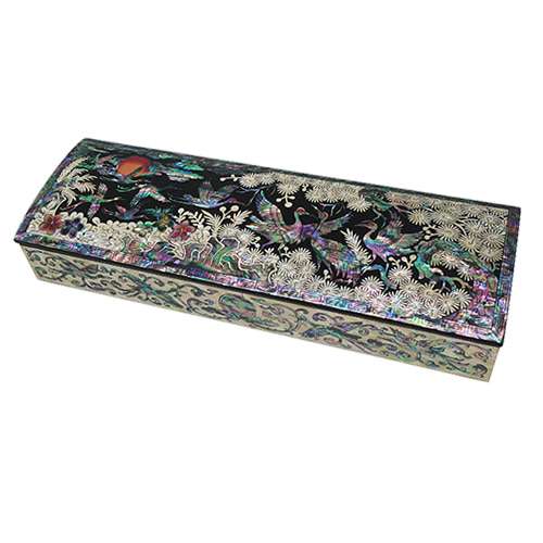 Separable Mother-of-Pearl Brush Case with Crane and Pine - Black