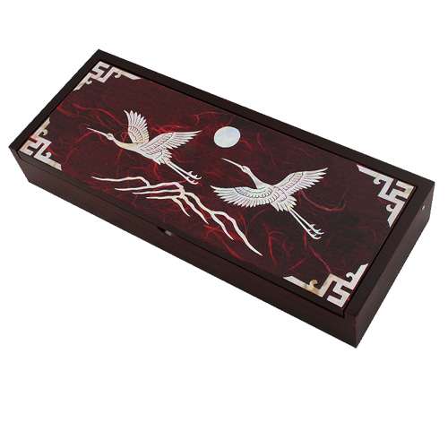Mother-of-Pearl Lacquer Hanji Brush Holder with Pine and Crane – Red