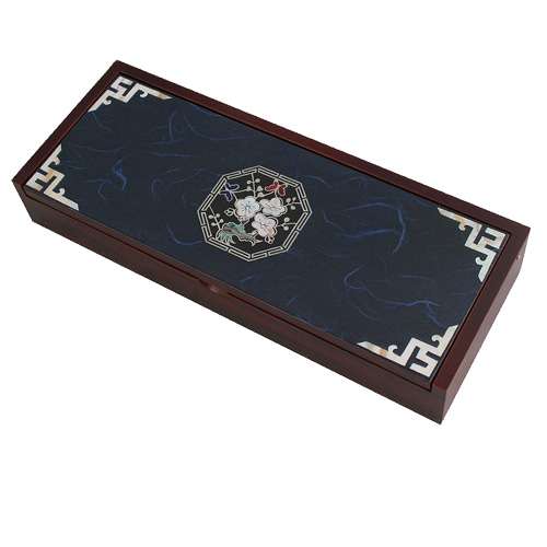 Nacre Lacquerware Korean Paper Pen Case Octagonal Plum Blossom Blue