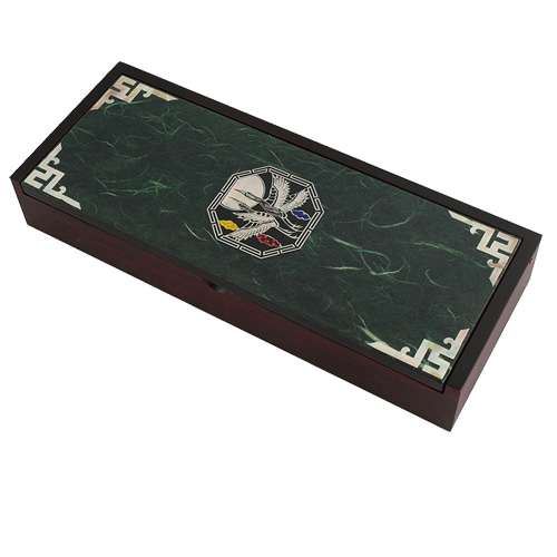 Mother-of-Pearl Lacquerware Korean Paper Brush Case - Octagonal Pine and Crane Design