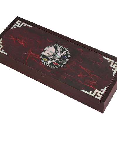 螺鈿漆器 韓紙 筆函 八角松鶴 赤