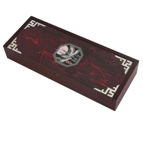 Nacre Lacquerware Korean Paper Brush Case, Octagonal Pine and Crane Red