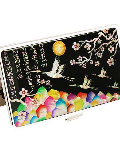 螺鈿漆器 名刺ケース 梅と鶴 黒