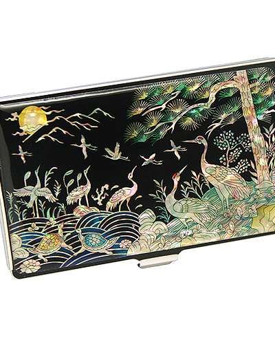螺鈿漆器 名刺ケース 亀松鶴