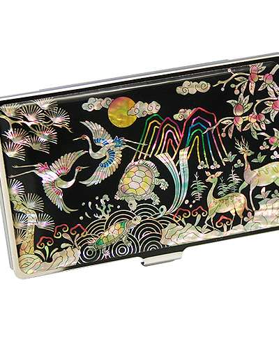 螺鈿漆器 名刺ケース 十長松鶴