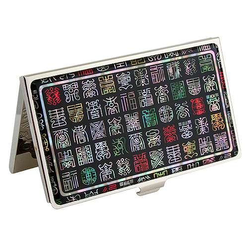Mother-of-Pearl Inlaid Lacquered Business Card Case - Crane and Plum Design