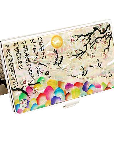 螺鈿漆器 名刺ケース 梅松鶴 白