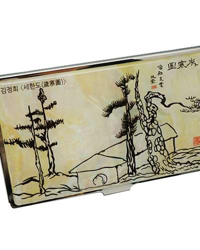 螺鈿漆器 名刺入れ 歳寒図 白色