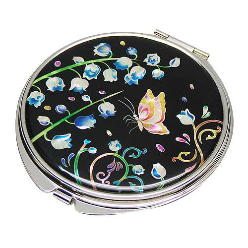 Mother-of-Pearl Hand Mirror Bellflower Black