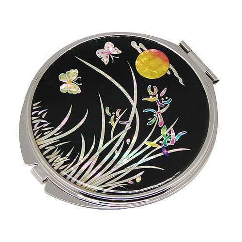 Mother-of-Pearl Hand Mirror Orchid Black