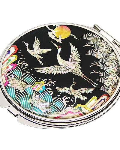 螺鈿手鏡 波紋鶴