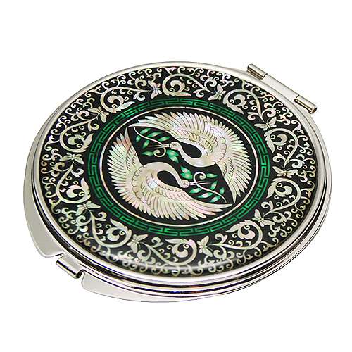 Shell Inlay Hand Mirror with Twin Cranes