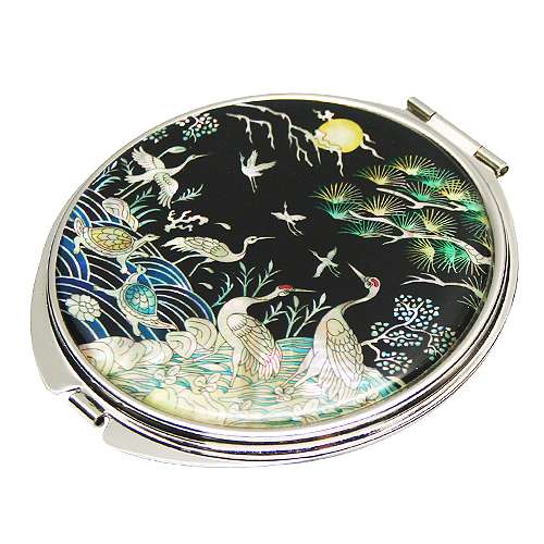 Mother-of-Pearl Hand Mirror with Turtle and Crane