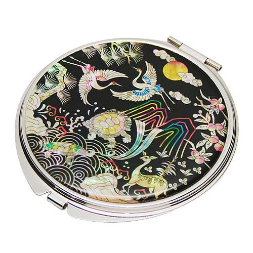 Mother-of-Pearl Hand Mirror with Ten Symbols Pine and Crane