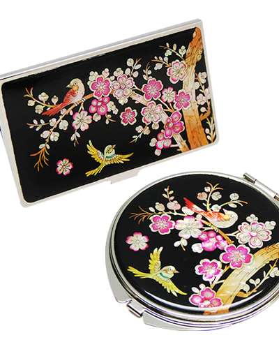 貝殻細工 鏡 名刺入れ 2種セット 梅花