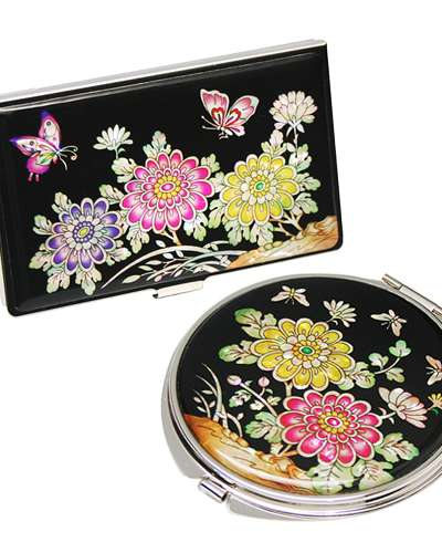 螺鈿鏡 名刺入れ 2種セット 菊花