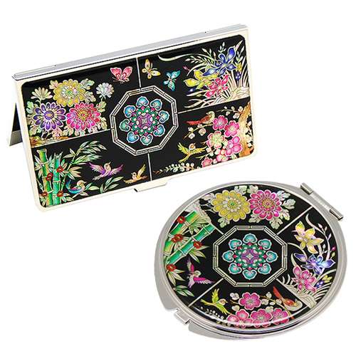 Mother-of-Pearl Mirror and Business Card Case Set - Four Gentlemen Motif