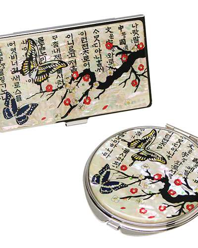 貝殻鏡 名刺ケース 2種 梅蝶1 白