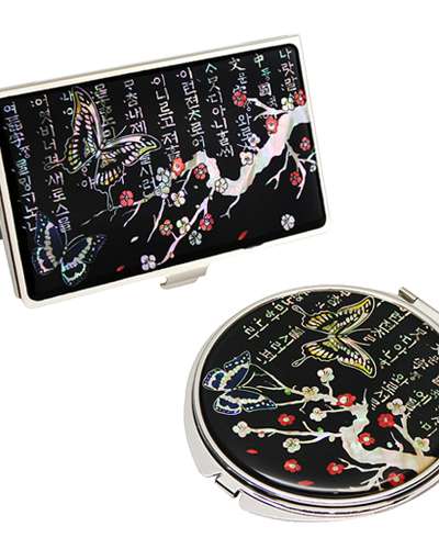 天然貝殻鏡 名刺ケース 2種 梅蝶1 黒