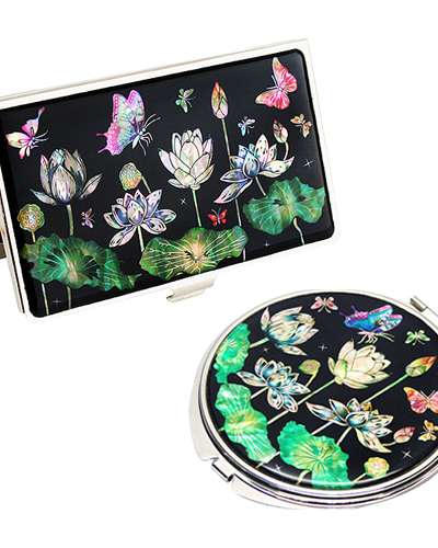 螺鈿鏡 名刺ケース 2種セット 蓮花蝶