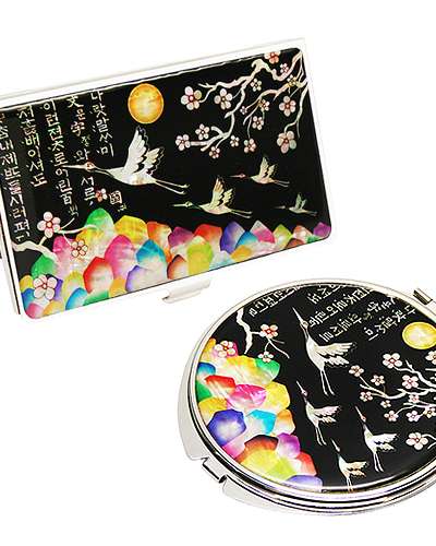 螺鈿鏡・名刺ケース2種セット 梅松鶴黒