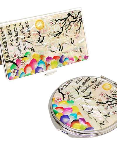 螺鈿ミラー 名刺入れ 2種 梅松鶴 白