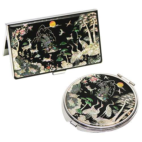 Mother-of-Pearl Mirror and Business Card Case Set - Ten Symbols of Longevity