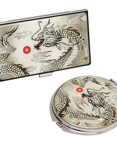 螺鈿鏡 名刺入れ 2種 黒龍