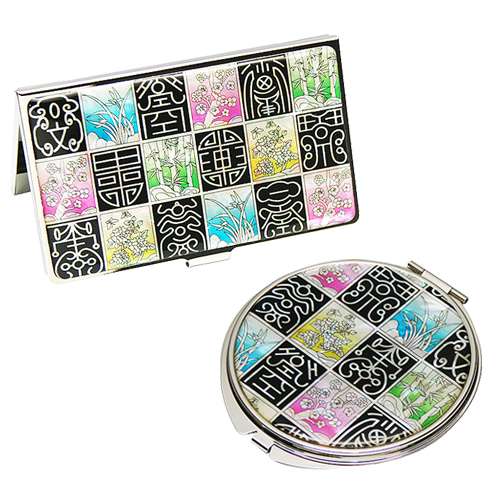 Mother-of-Pearl Mirror & Business Card Case Set - Sagittarius