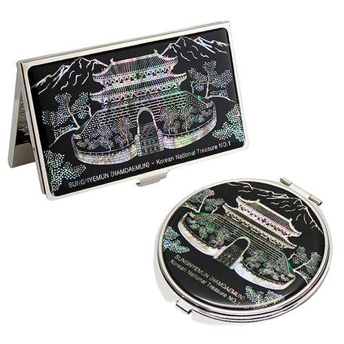 Mother-of-Pearl Mirror and Business Card Case Set - Namdaemun Theme