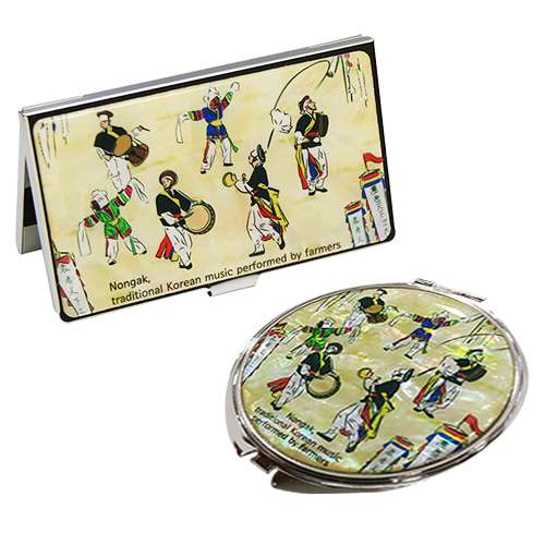 Mother-of-Pearl Mirror and Business Card Case Set (2 pieces) - Nongak Play
