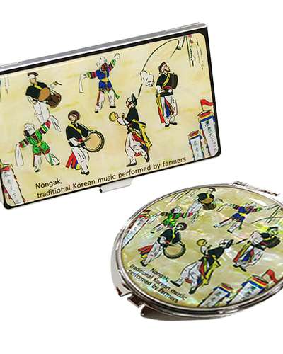 天然螺鈿鏡と名刺ケース 2種セット 農楽遊び