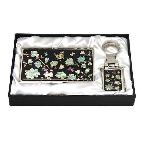 Mother-of-Pearl Business Card Case and Key Ring Set (2 Types) - Magnolia