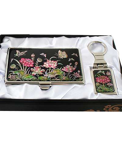 螺鈿名刺ケース2種キーホルダー 蓮花