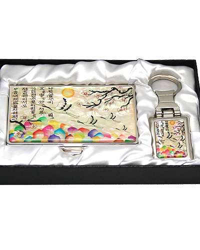 螺鈿 名刺 キーホルダー2種 梅松鶴 白