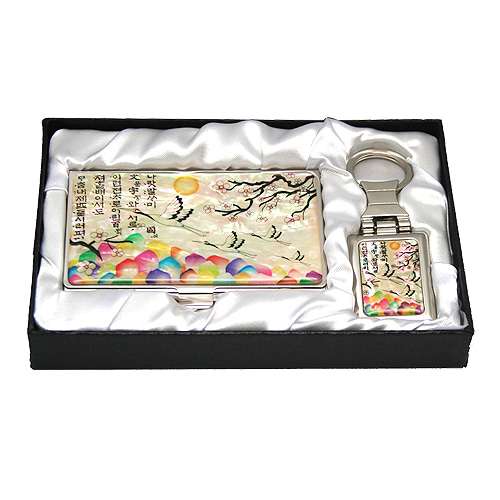 Mother-of-Pearl Business Card Case with Plum and Crane - 2 Types White