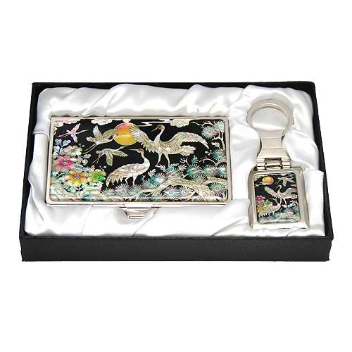 Nacre Business Card Case with 2 Key-Shaped Designs - Royal Cranes 3
