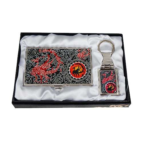 Mother-of-Pearl Business Card Case with 2 Keys - Triquetra Bird 2