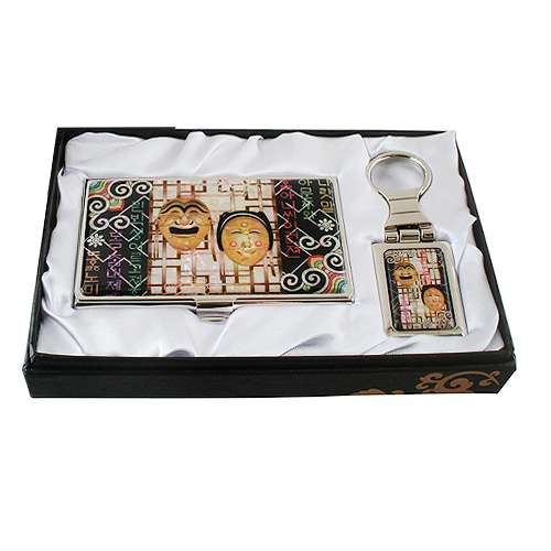 Mother-of-Pearl Business Card Case and 2-Piece Key Set with Hahoe Mask Design