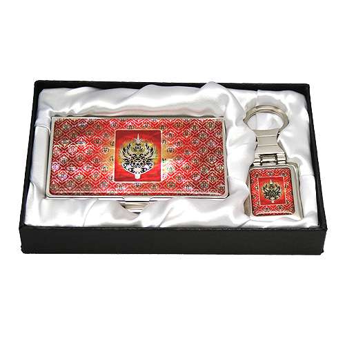 Mother-of-Pearl Business Card Case and 2 Keys Set with King Muryeong Crown Ornament Design