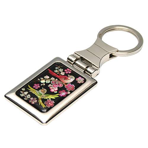Mother-of-Pearl Square Keyring with Plum Blossom