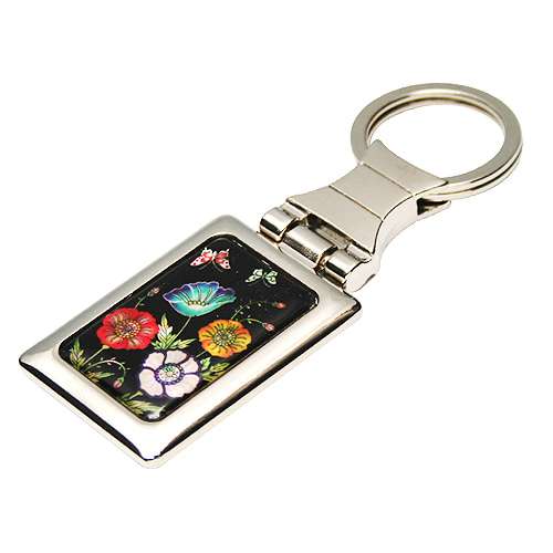 Mother-of-Pearl Square Keyring Peony