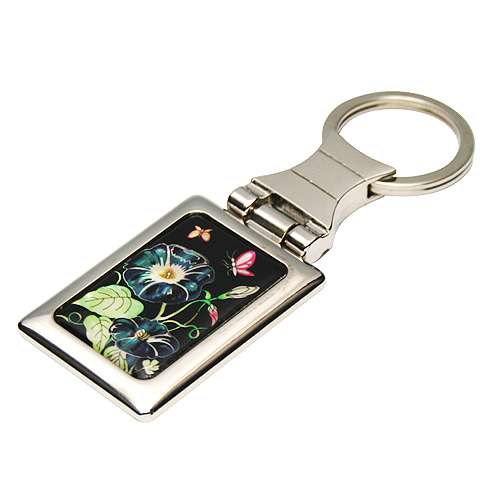 Mother-of-Pearl Square Keyring with Morning Glory