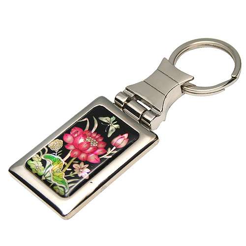 Mother-of-Pearl Square Keyring - Lotus Flower
