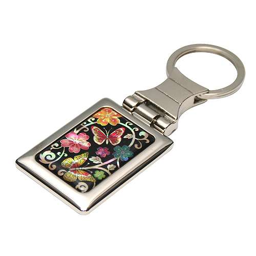 Mother-of-Pearl Square Keyring Plum Blossom Butterfly 2