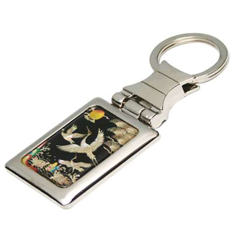 Mother-of-Pearl Square Keyring - Waves and Crane