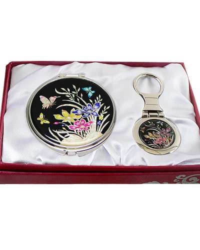 螺鈿鏡 キーリング 2種セット 蘭花